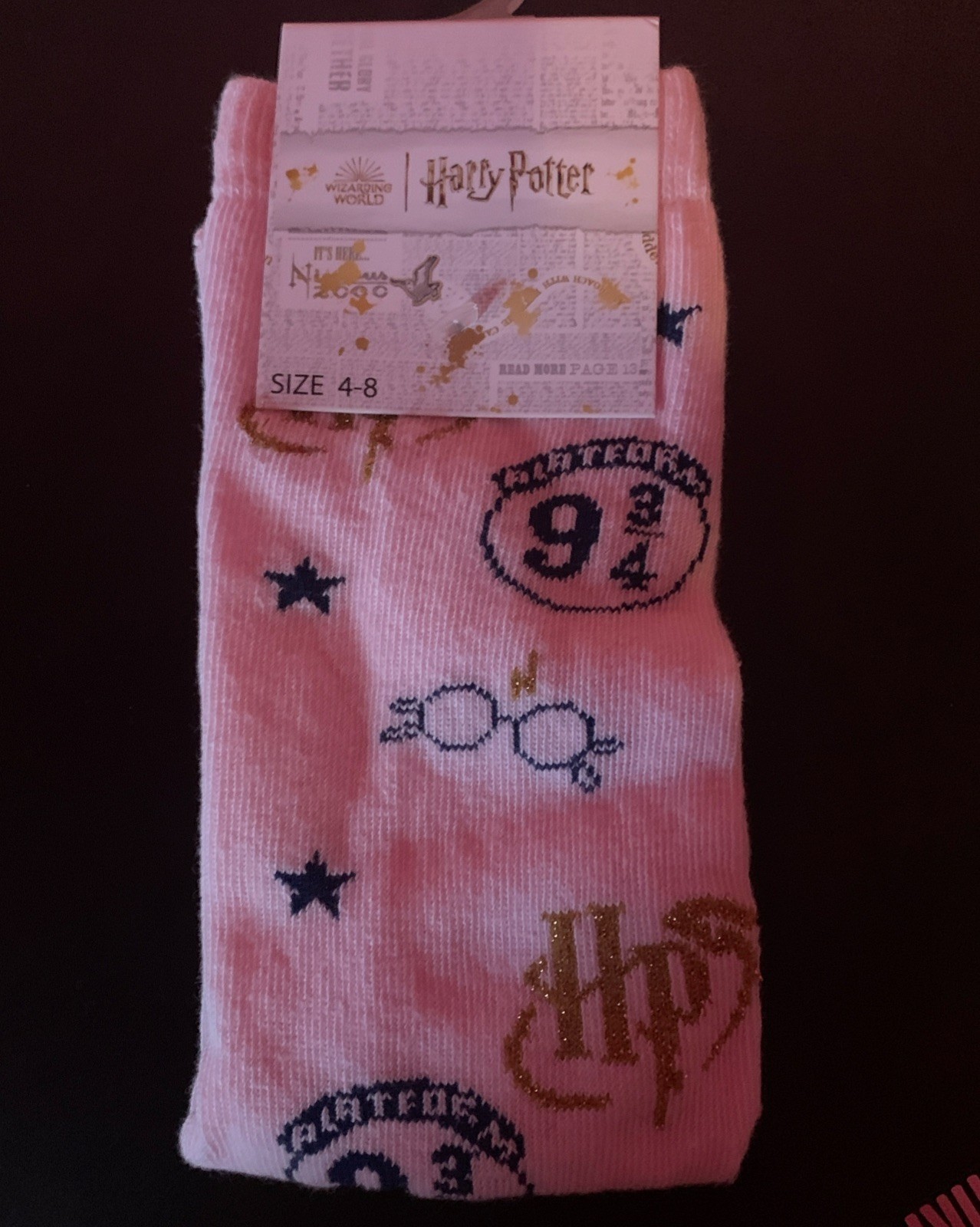 Calcetines Harry Potter Oro Rosa - Nuevos Con Etiquetas - Precioso Regalo de Navidad