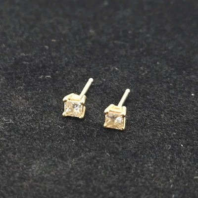 DIAMANT OHRRINGE   14k Gold Princess Cut 0,04c je 2mm gelb Vintage 1990er Paar
