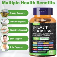 Sea Moss, Shilajit, Black Seed Oil, Ashwagandha Turmeric Ginger Burdock 120 caps