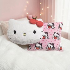 2 HELLO KITTY Soft Decorative Plush Pillows Decor Large Shaped  Square Set NEW