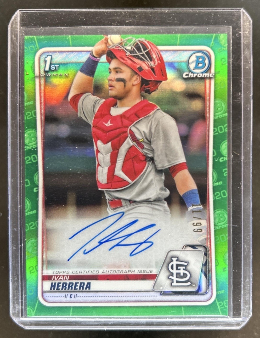 2020 Bowman Chrome Ivan Herrera Auto Green Refractor 1st #/99 Cardinals