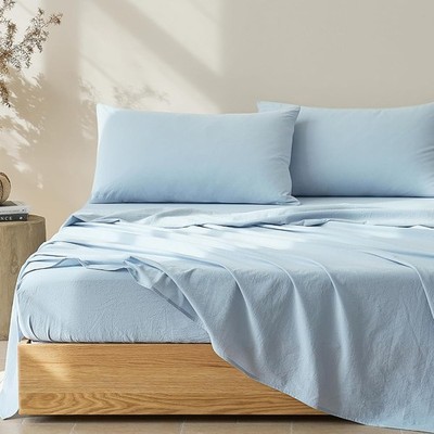 Sheet Set King Size 4pcs Cotton Easy-Fit 16 Inch Deep Pocket 100% Washed Cotton