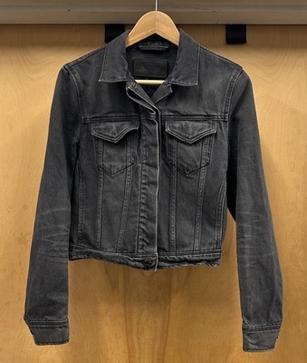 VTG Acne Studios Denim Trucker Jacket Size 36 XSmall Black Whiskering Cropped