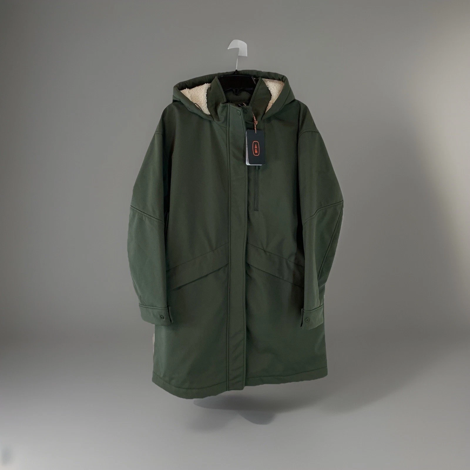 Bass Outdoor Parka Jacket Mens Medium Green Full Zip Hooded Regular Fit Hiking