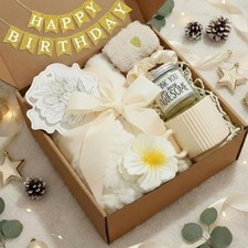 Birthday Gifts Baskets for Women with Custom Banner, Care Gifts Get Well Beige