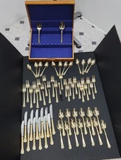 Hanford Forge H. F. LTD. Gold Plated Stainless Flatware Set 64 Pcs. W/ Serving