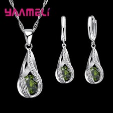 Sterling Silver Necklace - Wedding Party Jewelry Set with CZ Earrings - Silver