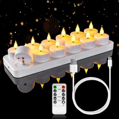 Homemory LED 12er Teelichter Wiederaufladbar mit Fernbedienung Ladestation
