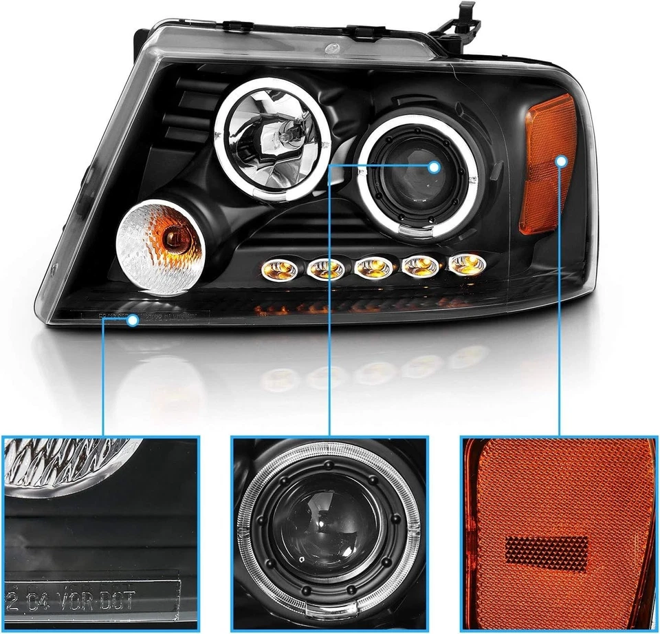 Faros de repuesto para proyector negro anillo halos LED para Ford F-150 2004-2008 P Foto 3 de 4