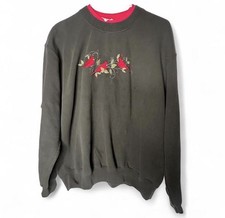 Vintage Top Stitch Morning Sun 1X Green Red Cardinal Bird Sweatshirt Grandma