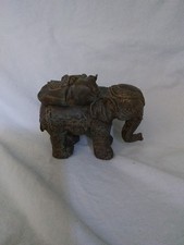 Elephant Figurine with Packs on Back- Resin - 4" Height