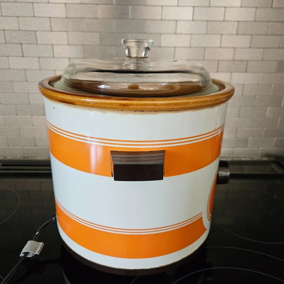Olla de cocción lenta de gres Rival de 3,5 cuartos de galón de colección # 3100/2 RARA naranja PIEZAS UTILERÍA Foto 2 de 4