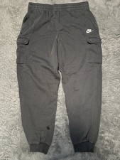 Nike Youth XL Black Cargo Pants Elastic Waist Logo Tapered Cuffed WITH HOLE RIP