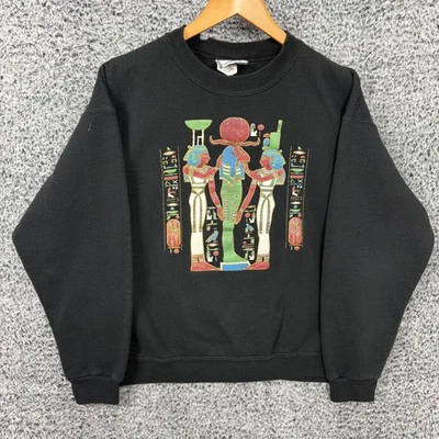 Sudadera Gráfica Egipcia Vintage Años 90 Adulto Grande Negra Hecha en EE. UU. Cuello Redondo Lee - Imagen 1 de 4
