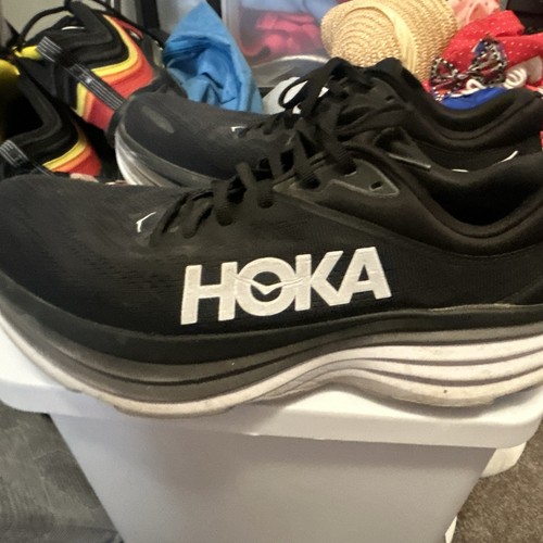 HOKA Bondi 8 Men's Black/White Lace-Up Low Top Running Sneaker Logo