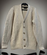 Lahmar VTG Fisherman Sweater Cardigan Cable knit Men Lg Beige Button Made in USA