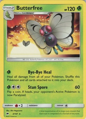 Butterfree 3/147 Rare Burning Shadows Pokemon Near Mint