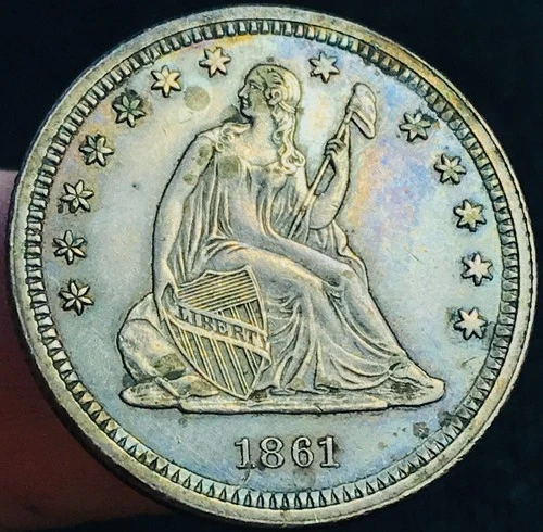 1861 Seated Liberty Quarter 25C CIVIL WAR DATE 90% Silver US Coin CC29163