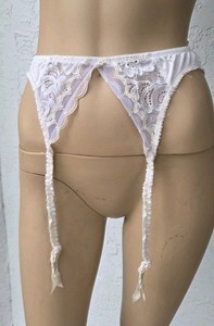 Vintage 80s Christian Dior Garter Lace Belt Adjustable Ivory White Womens Medium