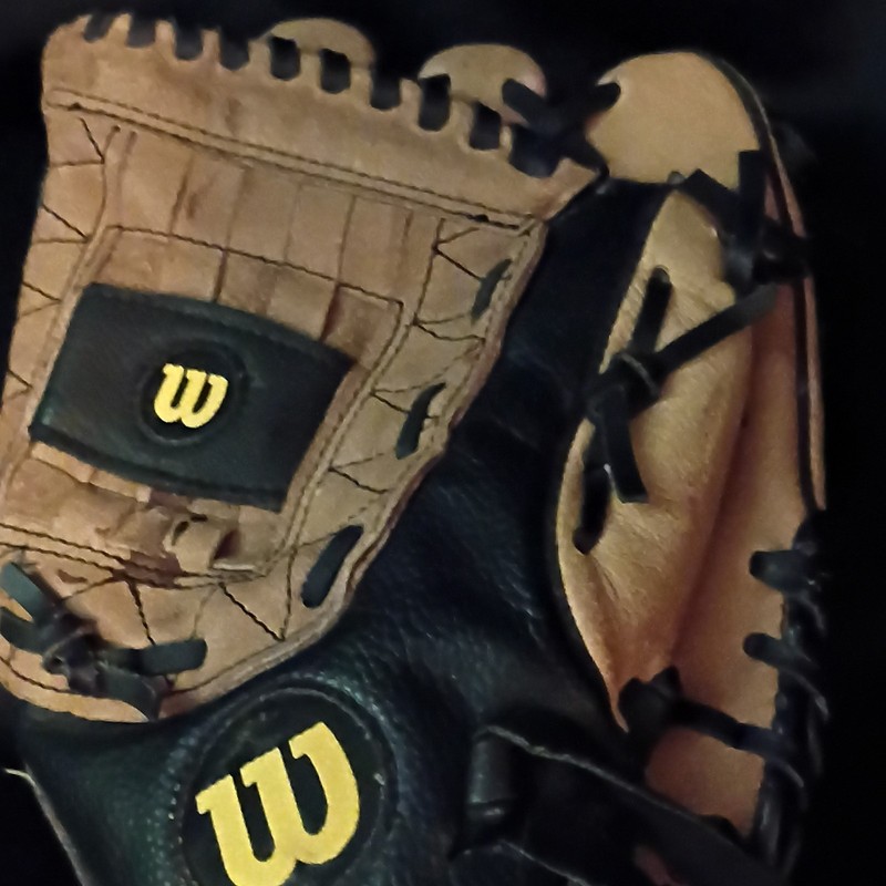 Wilson A2448 Black Tan Leather 5 Finger Baseball Glove Lace Closure Size 12