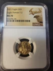 2021 Eagle Gold $5 Eagle portrait Type 2 MS70. 2