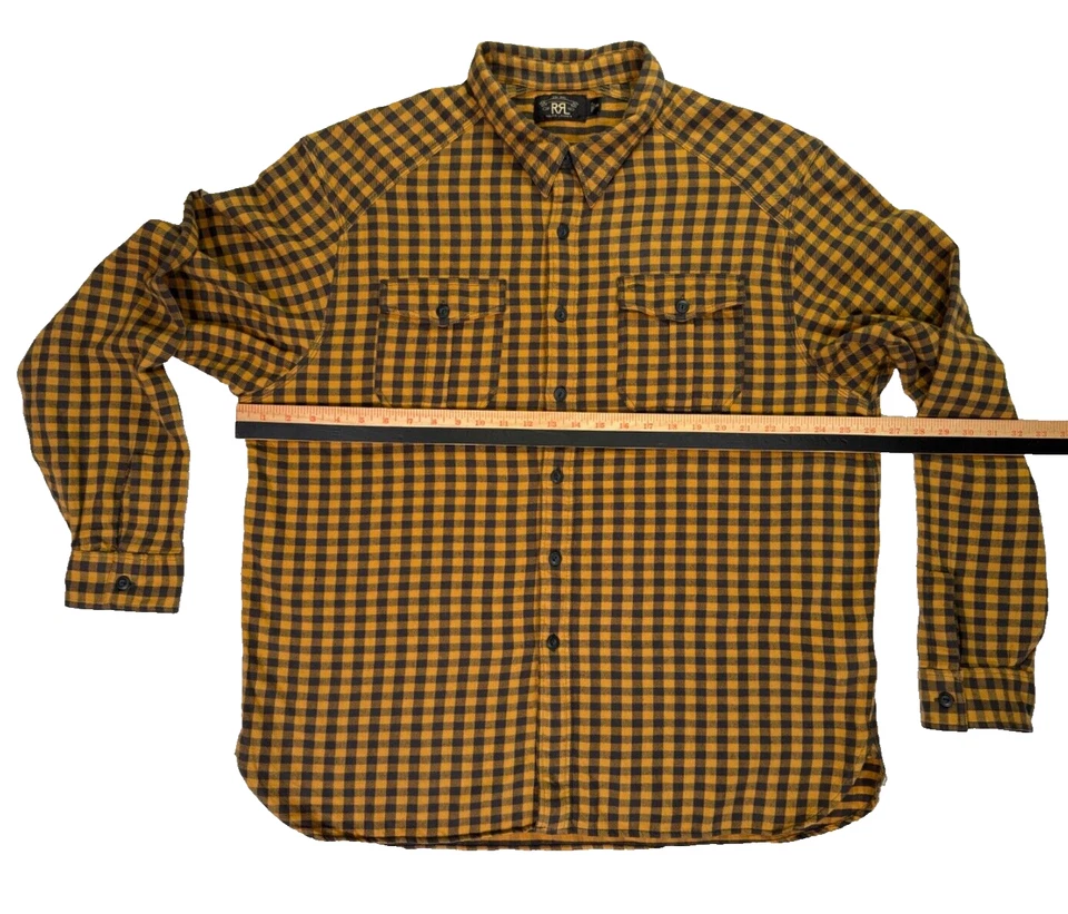 RRL Double RL Ralph Lauren Button Up Work Shirt Vintage Gold Check Flannel XXL - Image 2 of 4