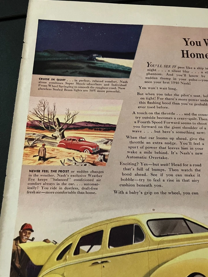 Nash 1940 amarillo sedán de 4 puertas - anuncio impreso en color ilustrado vintage/arte de pared Foto 2 de 4