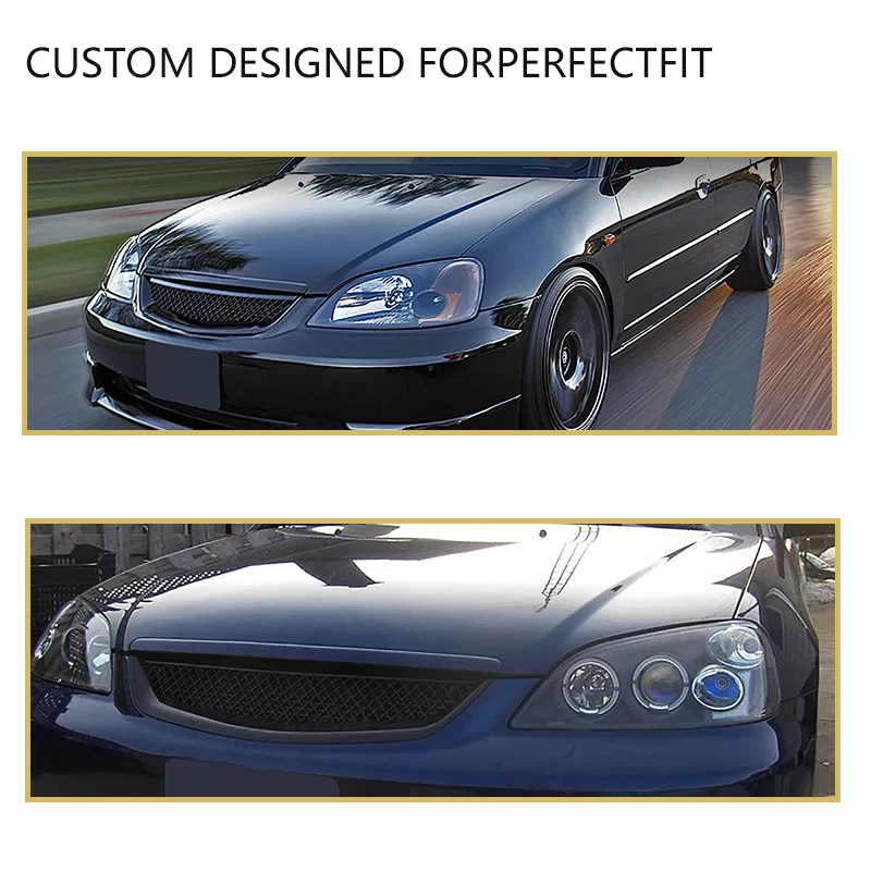 Se adapta a Honda Civic 2001-2003 sedán rejilla delantera de malla y lentes transparentes luces antiniebla Foto 4 de 4
