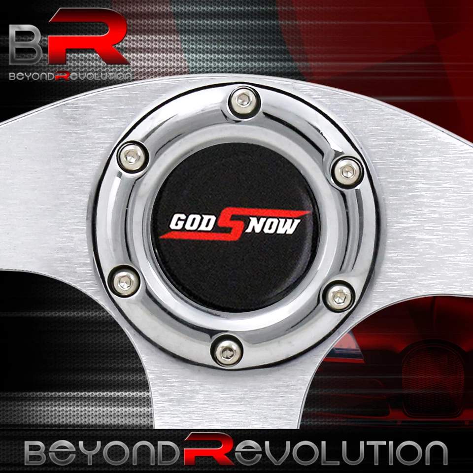 Volante Godsnow Jdm Horn negro plata centro rojo puntadas 6 pernos orificios Foto 4 de 4