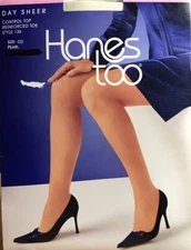 Hanes IVORY PEARL Control Top Reinforced Toe PANTYHOSE SIZE C-D 125-165lbs