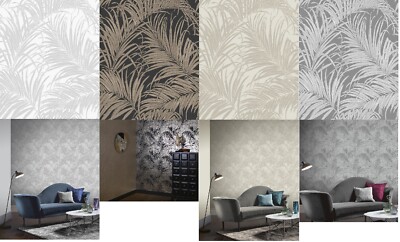 Arthouse Kiss Foil metallische tropische Palmblatt Tapete 