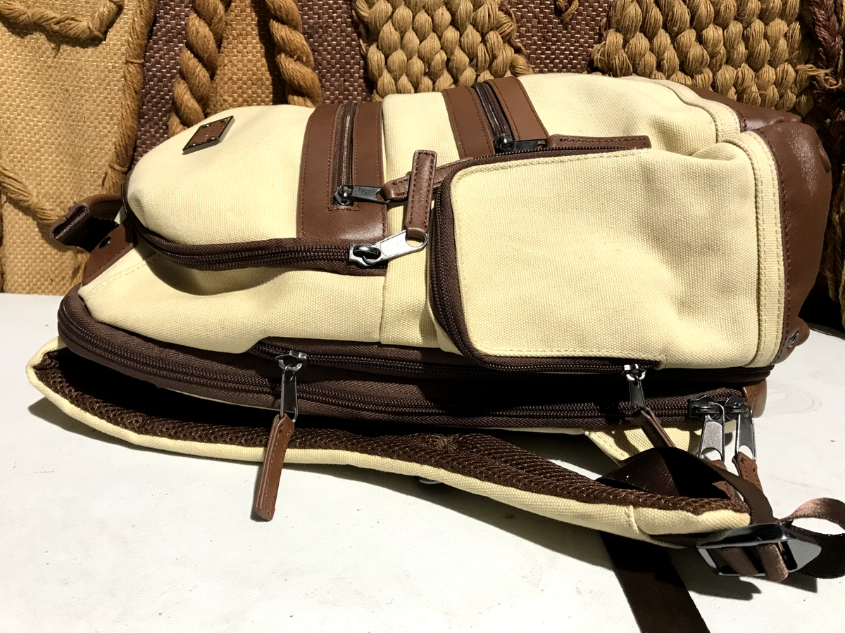 business backpacks top grain leather by remwick Renwick Business Backpack With Genuine Leather Trim Beige Brown
