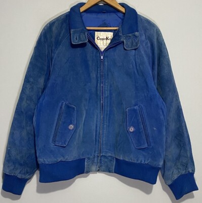Vintage 80s Copper Key Suede Jacket Leather Bomber Large Blue Crop Boxy Western
