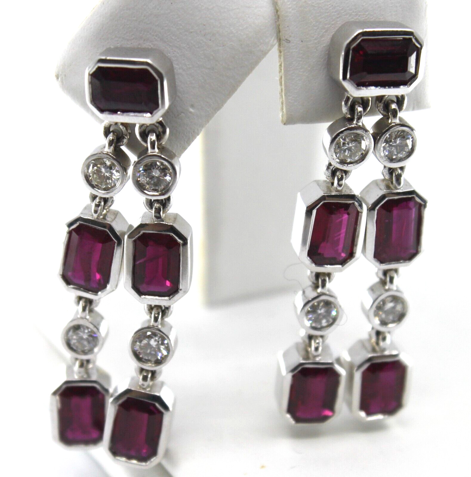 17k Solid White Gold Natural Ruby & Diamond Drop … - image 10