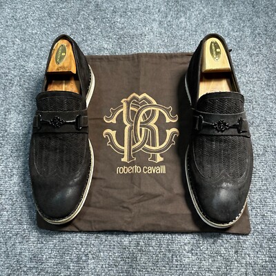 NEW Roberto Cavalli Shoes Mens 10.5 Brown Suede Slip On Loafer Studded Italy