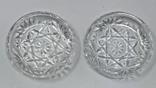 VINTAGE PAIR OF ANCHOR HOCKING PRESCUT GLASS 3.5" STAR FAN DESIGN COASTERS