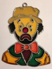 4“ Sad Face  Clown With Red Nose Stain Glass  Sun catcher Decoration Emmit Kelly