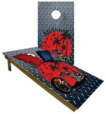 CORNHOLE BEANBAG TOSS GAME w Bags Game Boards MIAMI Biker Chopper Motorcycle