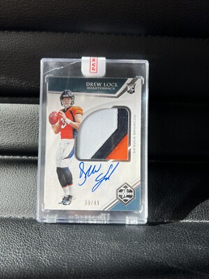 2019 Limited Football Drew Lock RPA Rookie RC On Card Auto 3 Color Patch #144