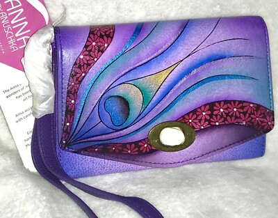 Anuschka Anna NWT Flap-over Organizer Clutch Wristlet-Dreamy Peacock Dewberry
