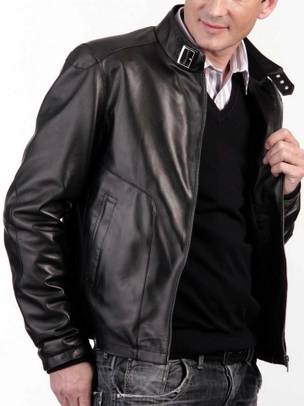 Men's Latest Style Motorcycle Biker Jacket Genuine Lambskin Leather Casual Coat