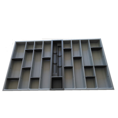 Organizzatore Portaposate Antiscivolo Per Cassetto - 7 Scomparti Regolabili, Materiale PP Per Alimenti, Grigio, Per Cucina, Bagno E Trucco