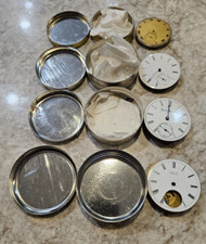 4 Vintage Pocket Watch Movements in Metal Canisters; Waltham, Elgin, etc. Lot 1 