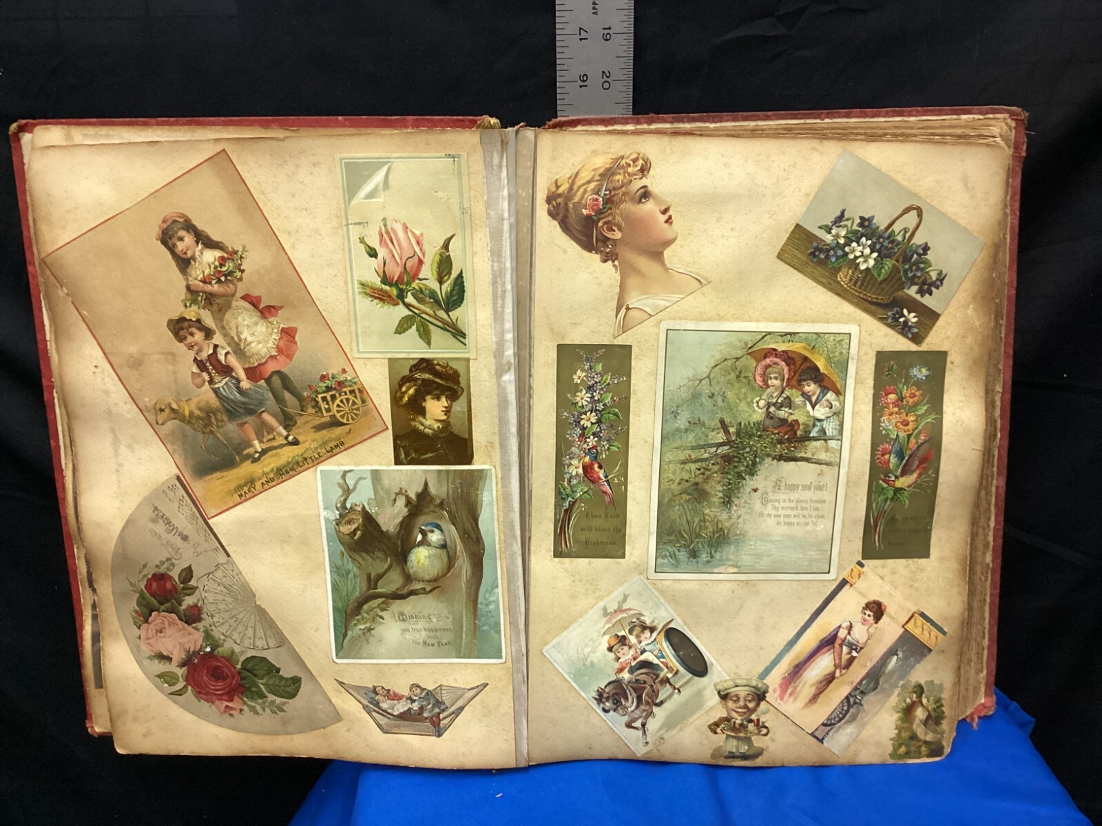 Large Antique Victorian Scrapbook Album Ephemera Die Cut Trading Cards