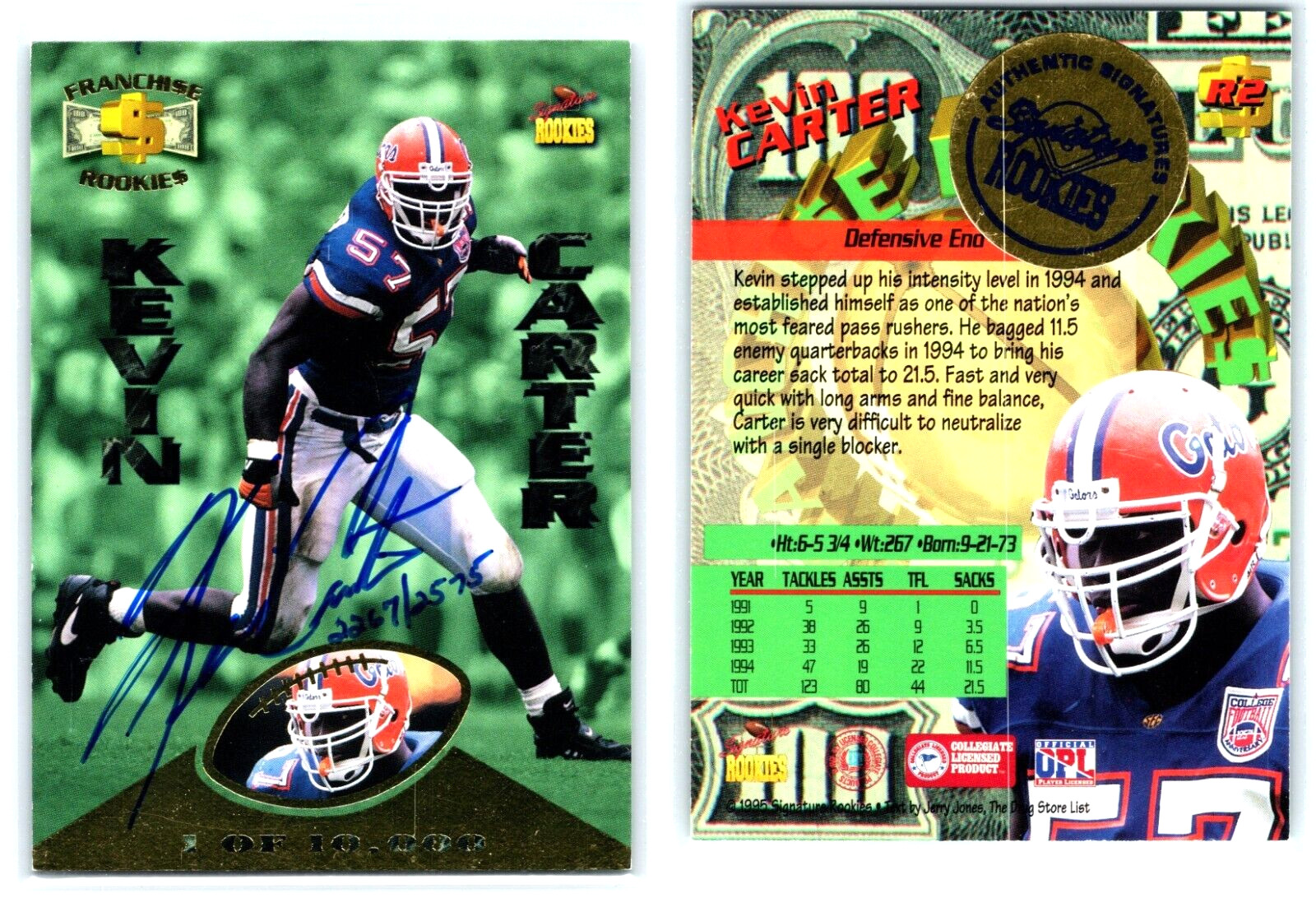 Kevin Carter Autograph, St. Louis Rams, Signature Rookies (1995)