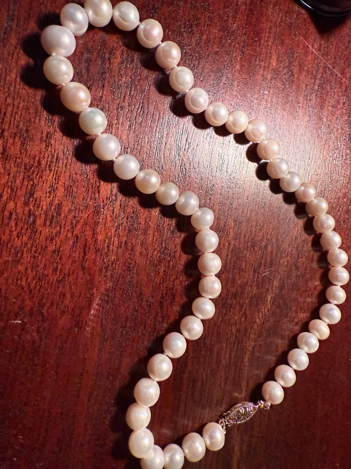 Auténtico collar de perlas genuino, broche de oro amarillo de 14k: 5-5,5 mm 18 pulgadas  Foto 4 de 4