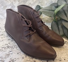 90s VTG Esprit Women Brown Leather Lace Granny Ankle Boots Block Heel 5 1/2B