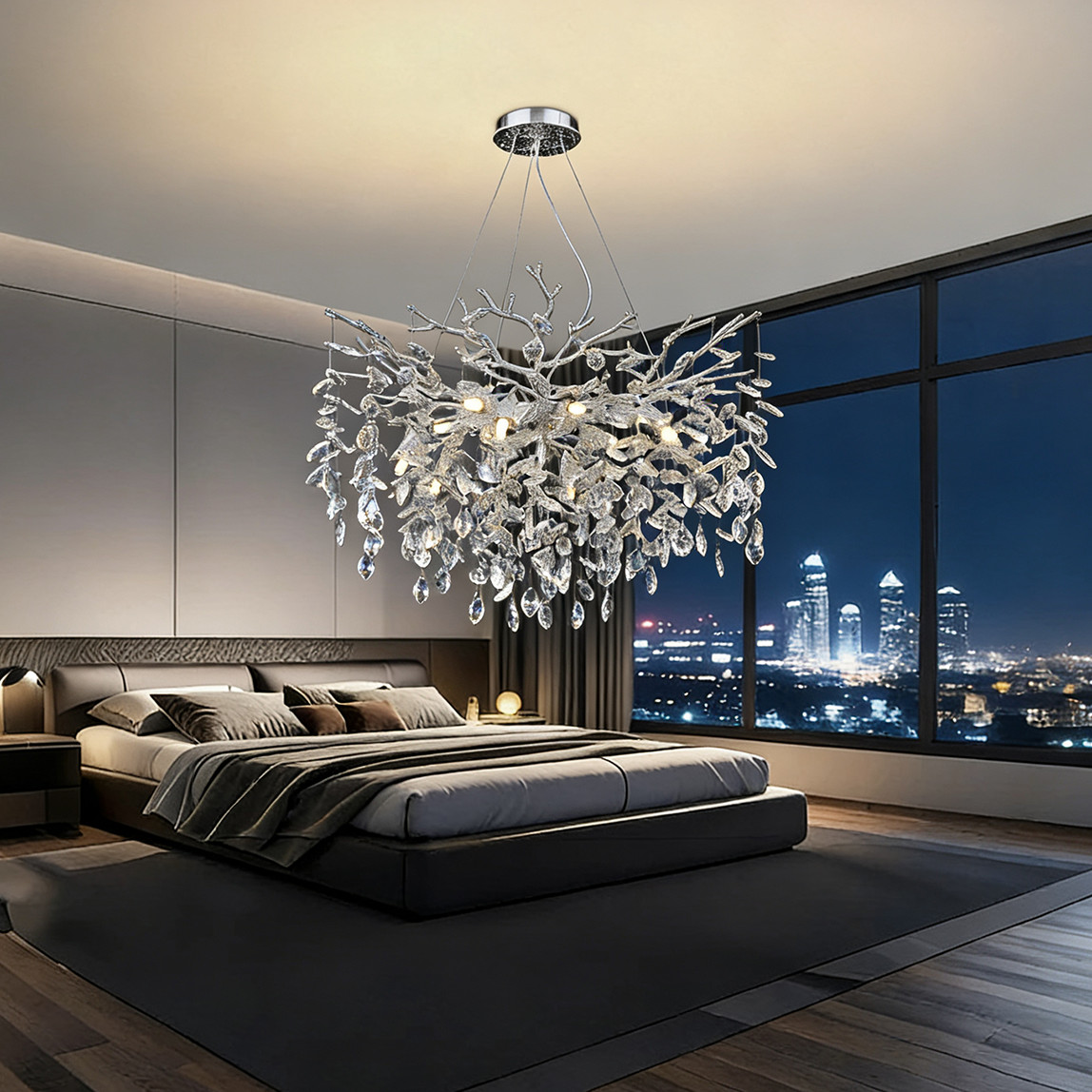 Modern Crystal Chandelier Luxury Silver Tree Branch Crystal Pendant Lighting