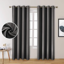 2 Panels Dark Grey Faux Silk Curtains Gray Blackout Curtains For Bedroom 52 X 84