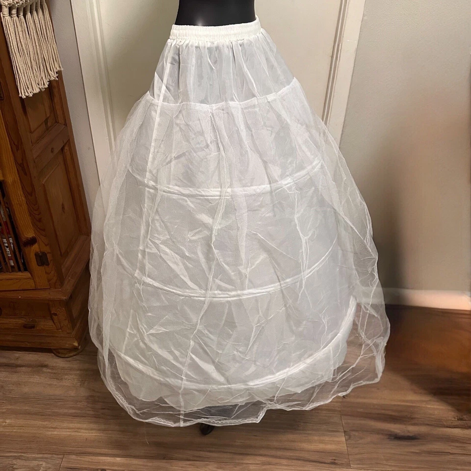Винтажная белая кринолиновая нижняя юбка с 3 кольцами нейлоновая кружевная регулируемая талия 20–24 дюйма - Изображение 2 из 4